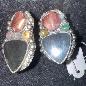 Vintage Silvertone  and Multicolor Gemstone Earrings